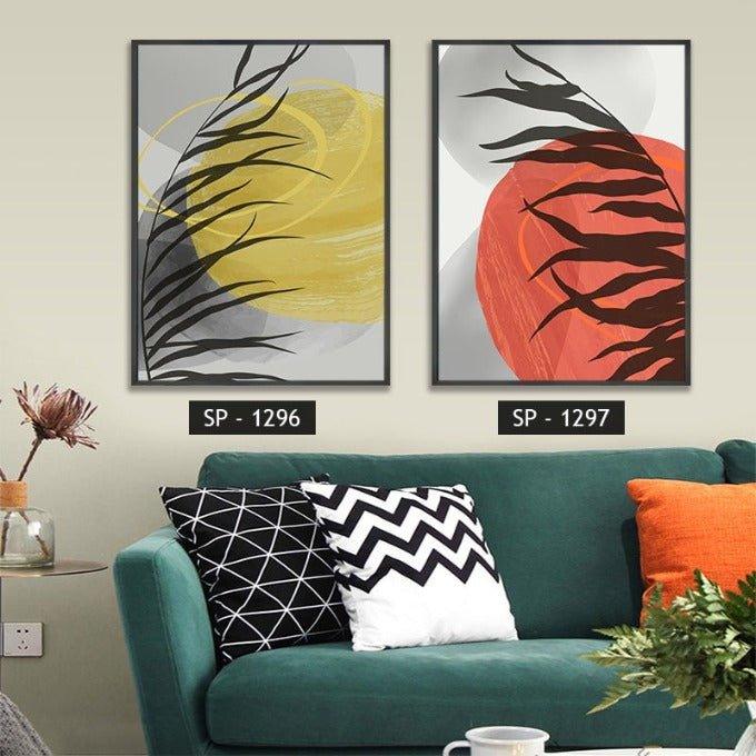 תמונת קיר ציור ענף על רקע כתם צבע YELLOW & RED
