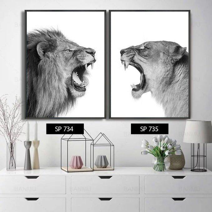 תמונות הדפס אריה ולביאה שואגים ROAR